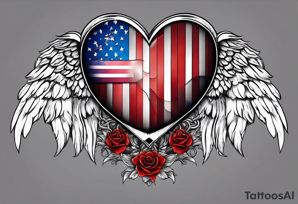 American flag inside of a heart with angel wings tattoo idea