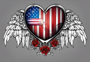American flag inside of a heart with angel wings tattoo idea