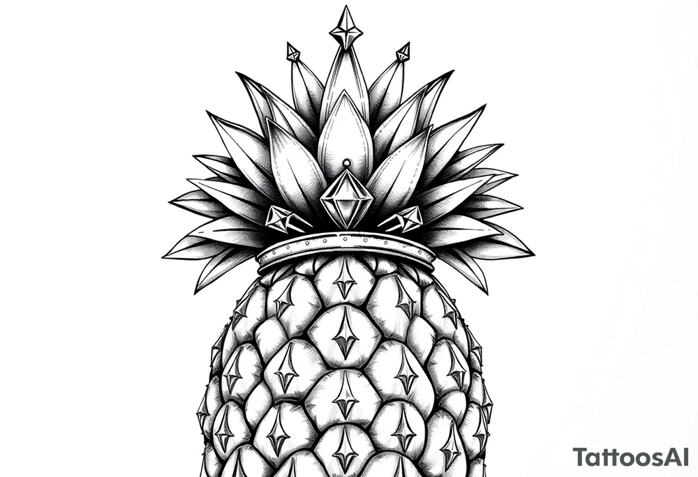 powerful pineapple with a crown,and diamonds tattoo idea