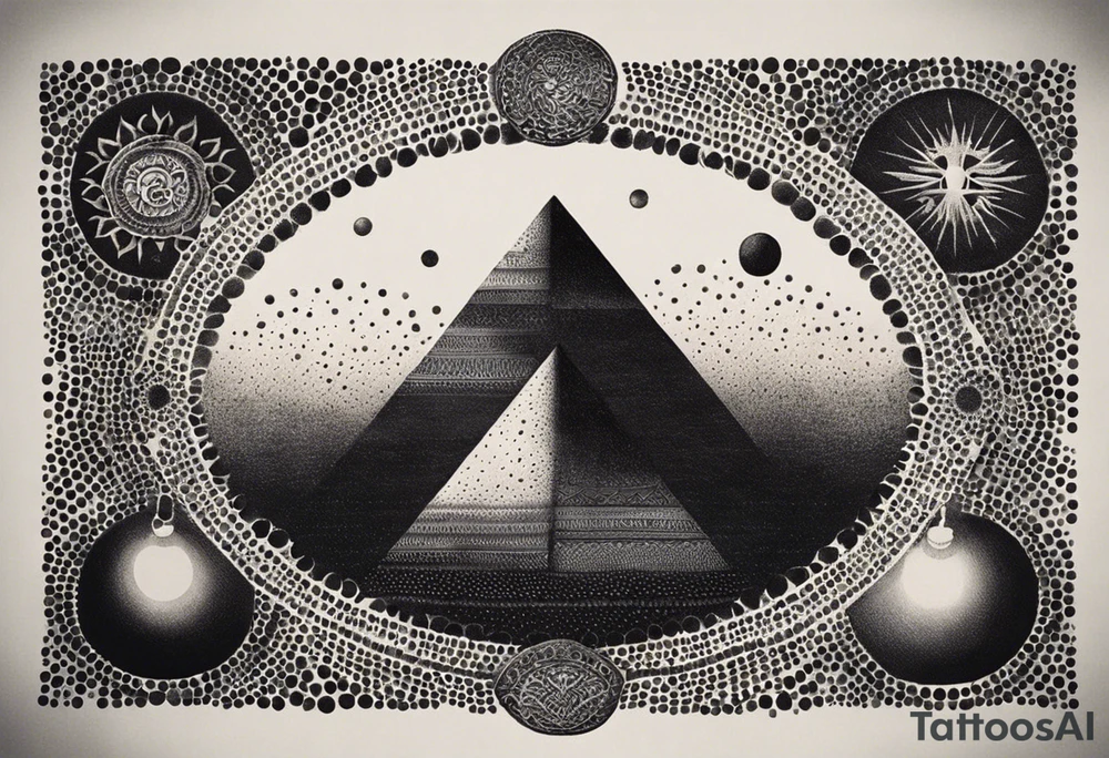 I want a mysterious enigmatic tattoo, with mysterious symbols and phrases, with the meaning of curiosity about conspiracy theories, the future, and the past, something that completes the upper part of the arm that is between the middle of the arm and the shoulder tattoo idea