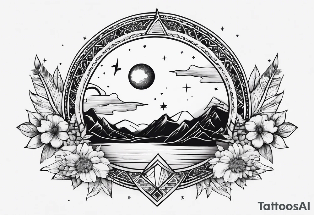elegant dainty spiritual moon sun arrow tattoo idea