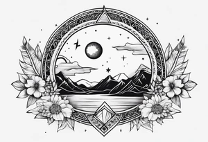 elegant dainty spiritual moon sun arrow tattoo idea