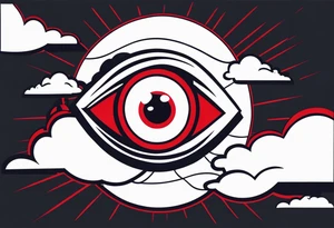 American traditional simple eyeball in dark stormy clouds with red lightning coming from the clouds tattoo idea