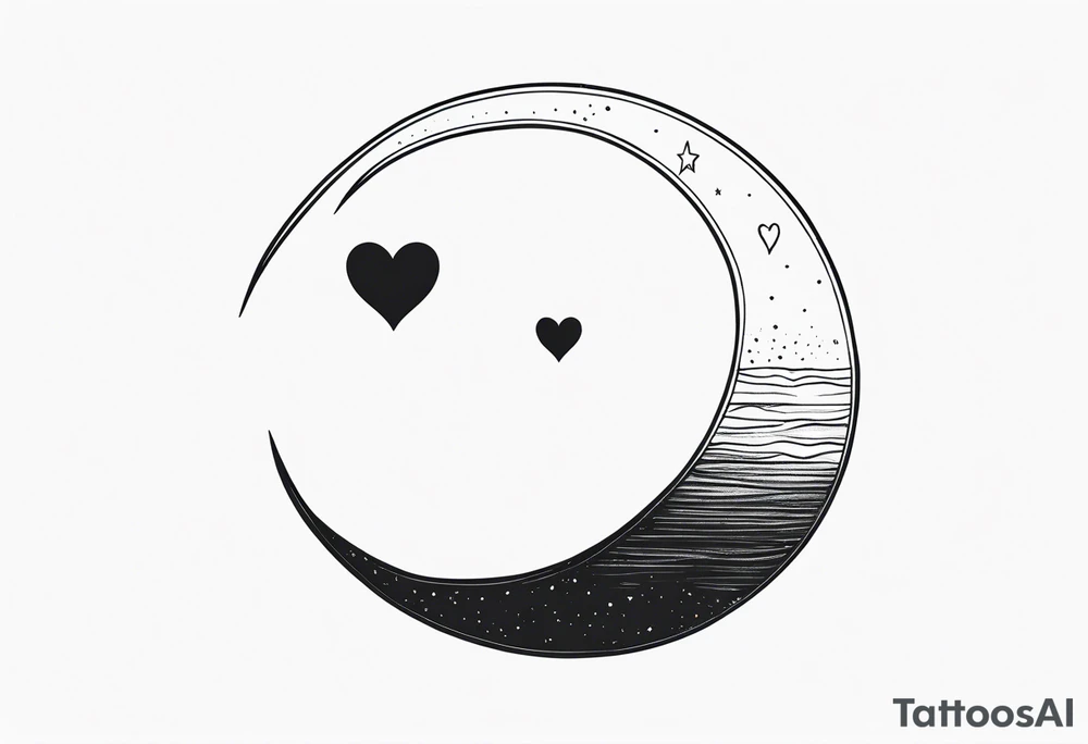 minimalistic Crescent moon with a love heart inside tattoo idea