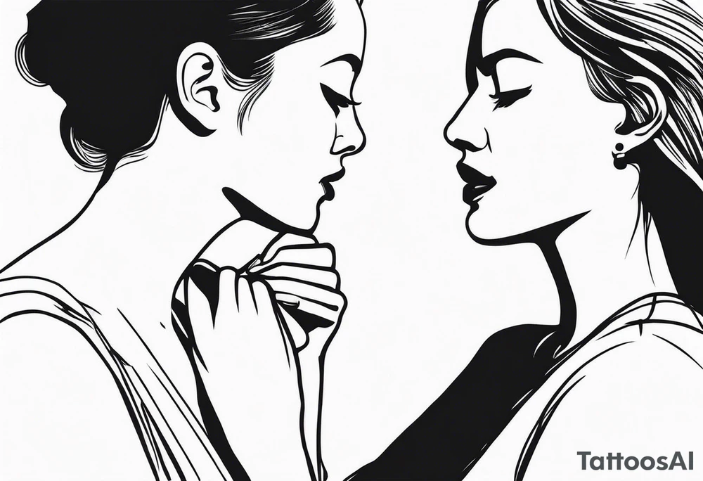side profile of women holding hand on own throat throat tattoo idea