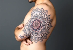 intricate mandala with honey combs filling in blank space tattoo idea