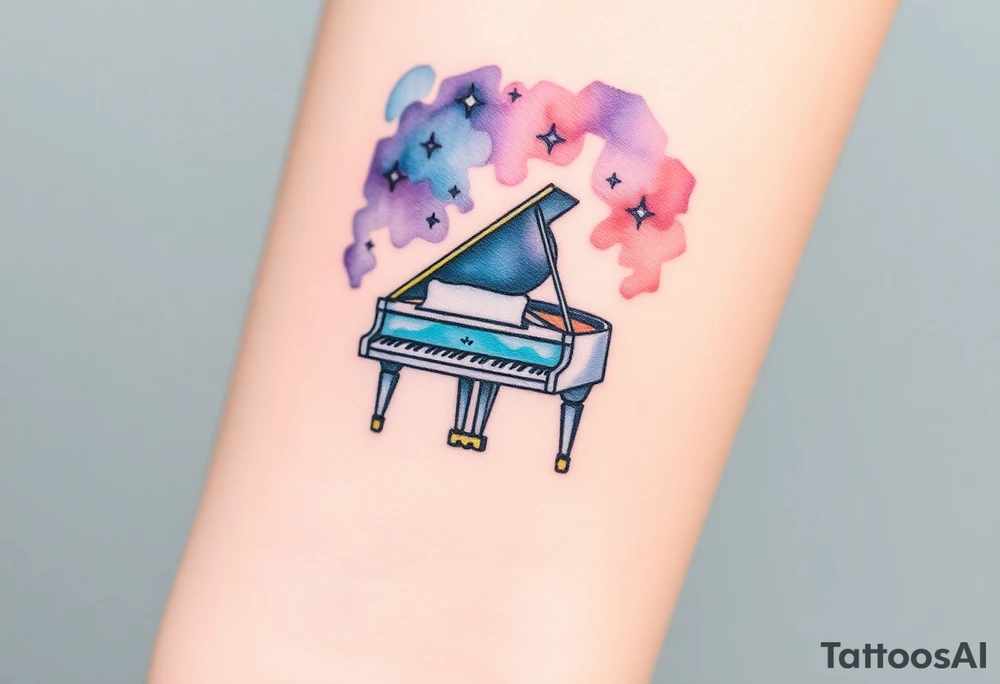 Grand piano under stars tattoo idea