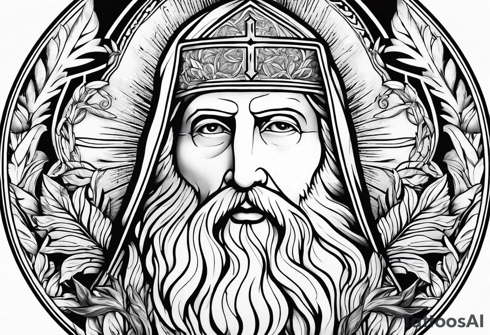 the medal of saint benedict with jungle plants surrounding it tattoo idea