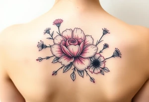 Carnation rose lily luster and aster flower tattoo idea