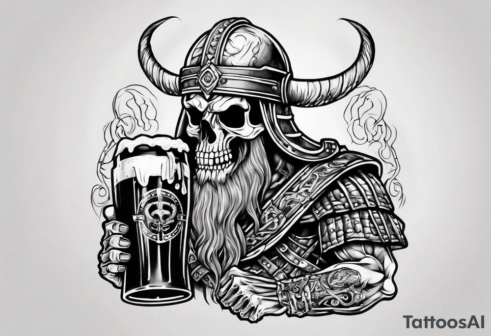 Viking skeleton drinking a beer tattoo idea
