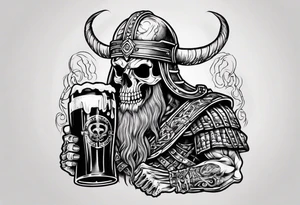 Viking skeleton drinking a beer tattoo idea