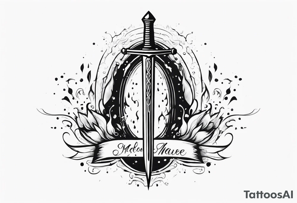 Feminine magical dagger with a splash of water swirling around it tattoo idea