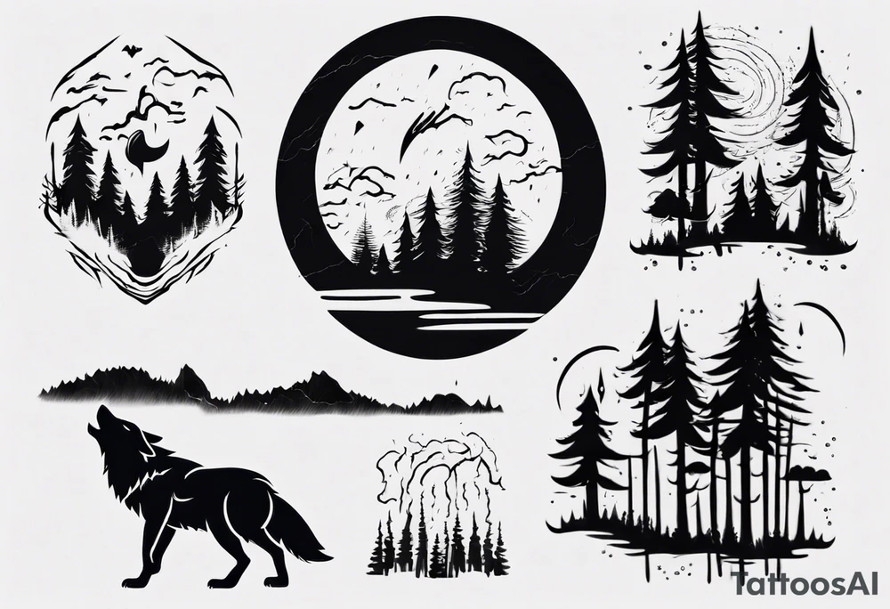 thunderstorm over a forest and a wolf howling tattoo idea thunderstorm over a forest and a wolf howling tattoo idea