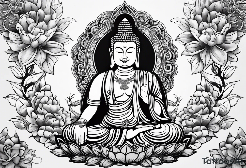 Chest and shoulder Buddhist tattoo idea