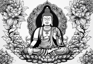 Chest and shoulder Buddhist tattoo idea