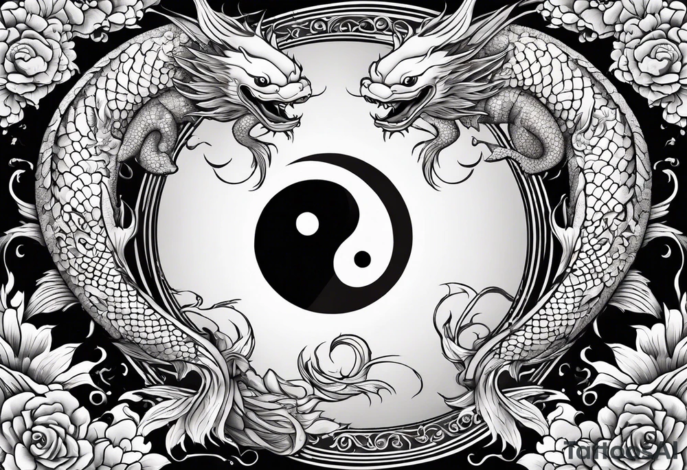 powerful ying Yang symbol made of koi fish and dragons tattoo idea