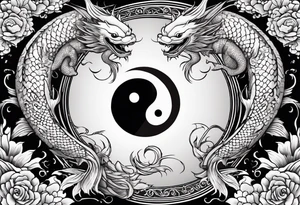 powerful ying Yang symbol made of koi fish and dragons tattoo idea