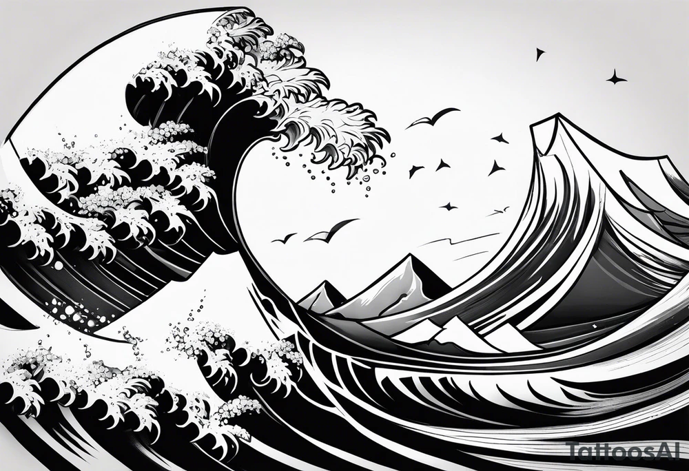Mountains and big ocean waves  crashing diamond shape tattoo idea