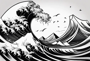 Mountains and big ocean waves  crashing diamond shape tattoo idea