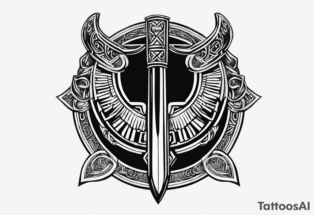 Valhalla  round 
shield axe sword valknut tattoo idea