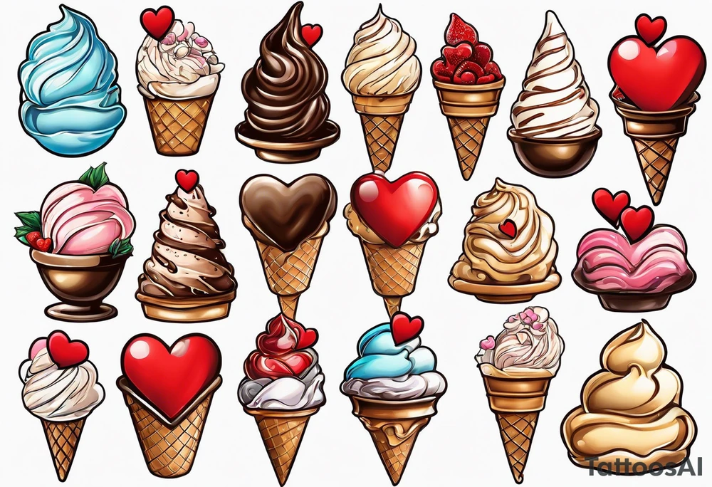 ice cream cone with one red heart tattoo idea