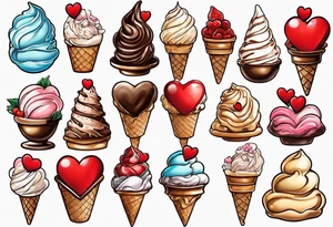 ice cream cone with one red heart tattoo idea