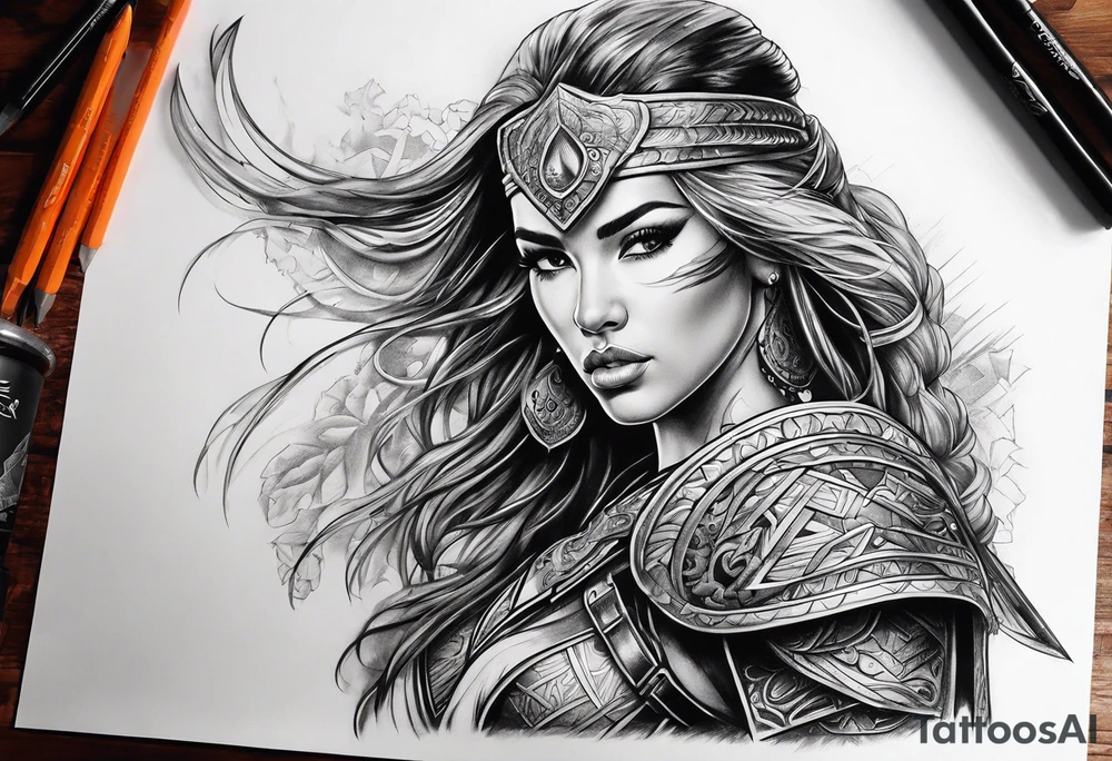 Woman warrior tattoo idea