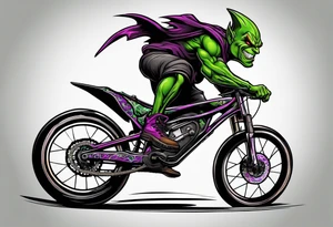 Green goblin riding a Santa Cruz blur full suspension mountain bike tattoo idea