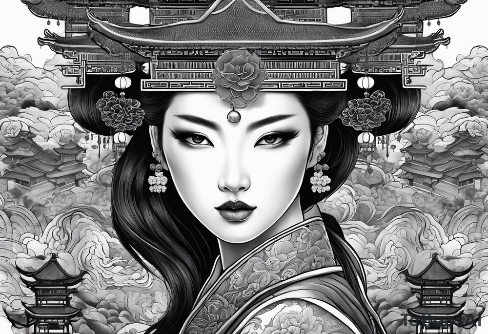 Chinese wall, realistic,chinese art, no humans tattoo idea