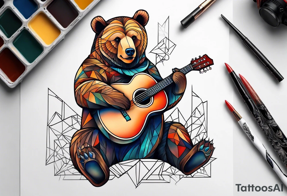 bear playing guitar tattoo idea