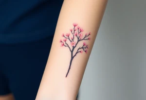 A delicate cherry tree with soft pink petals, representing beauty, life, and fleeting yet precious family moments tattoo idea