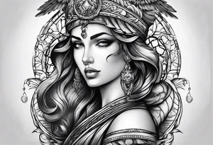 sleeve tattoo - courage, wisdom, temperance, justice tattoo idea