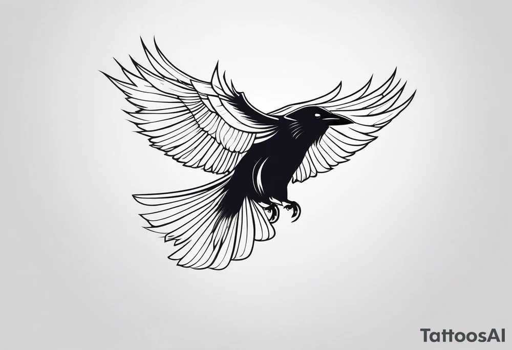 raven in flight seen from behind tattoo idea