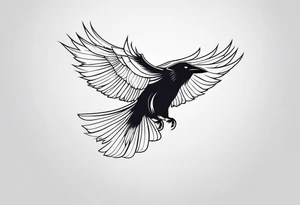 raven in flight seen from behind tattoo idea