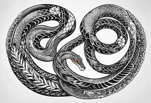 Long Double head snake tattoo for placement along the spine in japanese style to symbolise a journey of healing and transformation with reference to being a twin tattoo idea