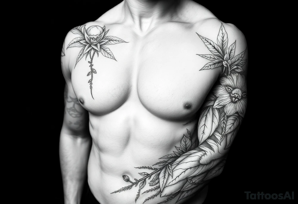 Idea for jungle tattoo to include a piece for my wife and child. tattoo idea