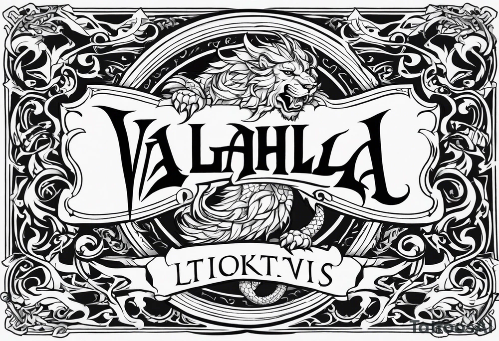 Valhalla sword shield dragon lion tattoo idea