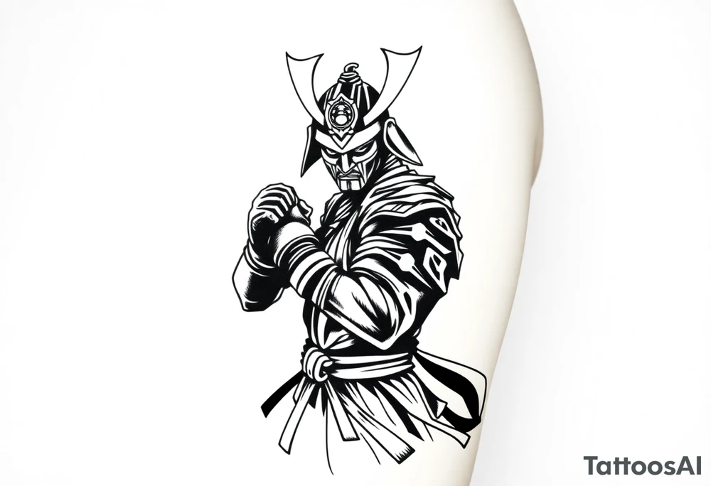 noble samurai warrior silhouette at sunset with boxing gloves tattoo idea
