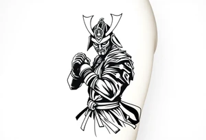 noble samurai warrior silhouette at sunset with boxing gloves tattoo idea