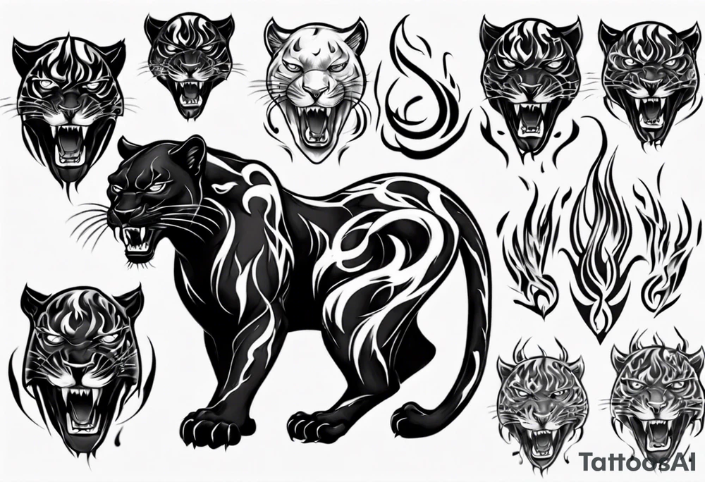 Panther with flames tattoo idea