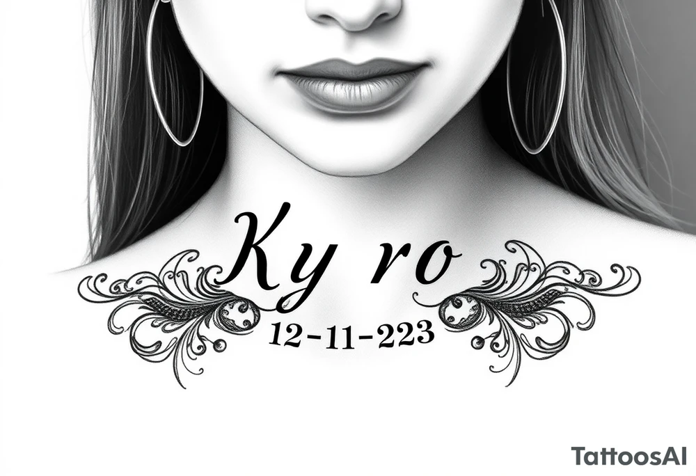 the name Kyro with birthday 12-12-23 tattoo idea