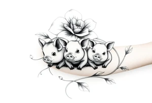 3 little piggy's hiding under a flower tattoo idea
