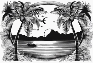 Circle: Sunset on beach palm trees tattoo idea