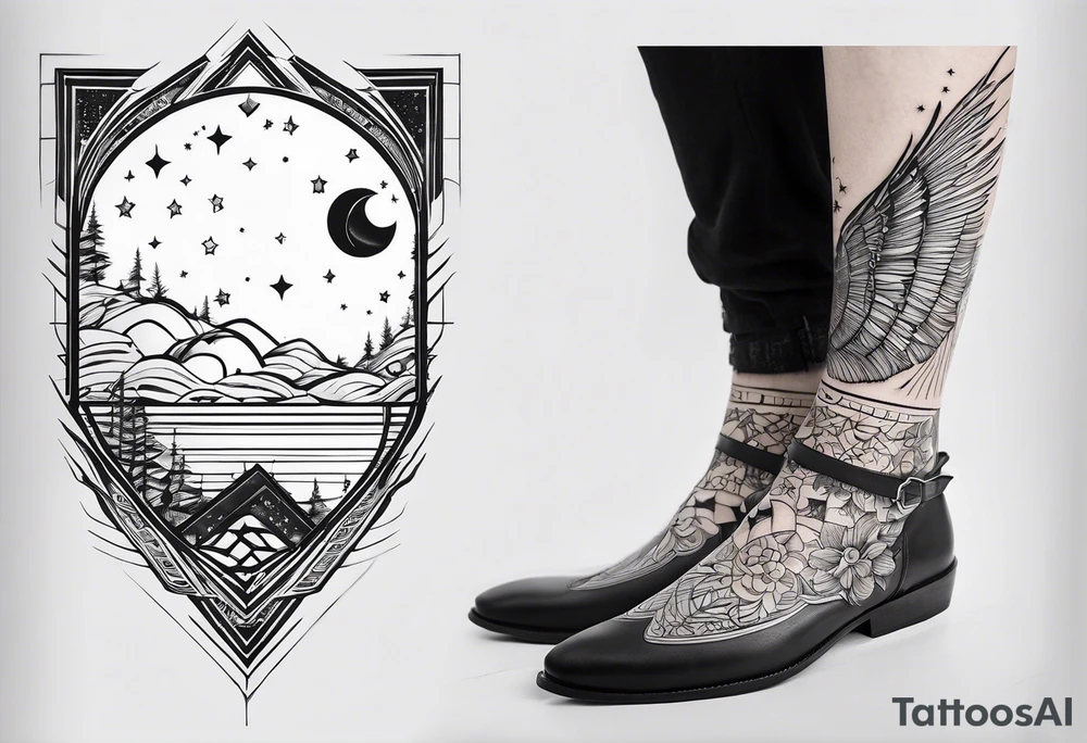 Minimalist tattoo for back and neck with straight line going up beck depicting saying “keep your feet in the ground and your eyes on the stars” tattoo idea