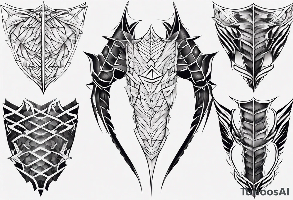 Dragonscale Leg armor symmetrical tattoo idea