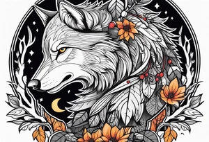 A powerful Wolf ist carrying a crow on His back
Background Woods and thorns tattoo idea