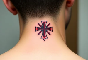 A bold red and black Maltese cross tattoo idea