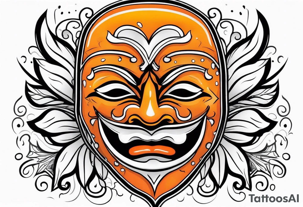 Crying mask that is orange and black tattoo idea