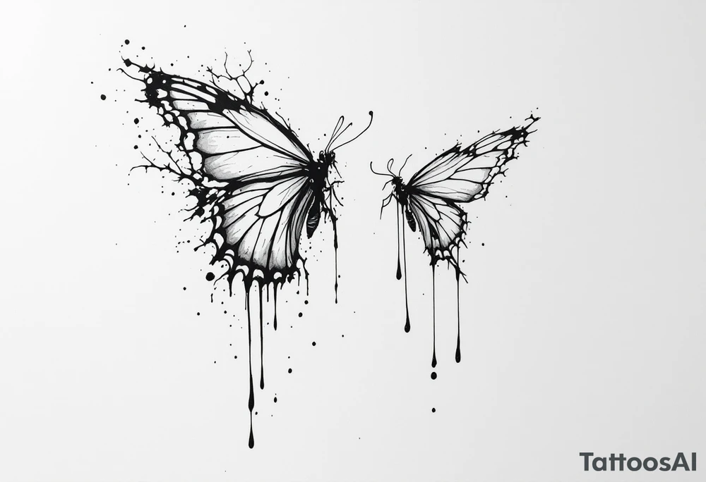 Bleeding butterfly and a second one who is in mental horror style just left and down from the first one tattoo idea