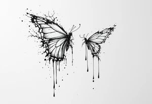 Bleeding butterfly and a second one who is in mental horror style just left and down from the first one tattoo idea